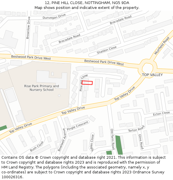 12, PINE HILL CLOSE, NOTTINGHAM, NG5 9DA: Location map and indicative extent of plot