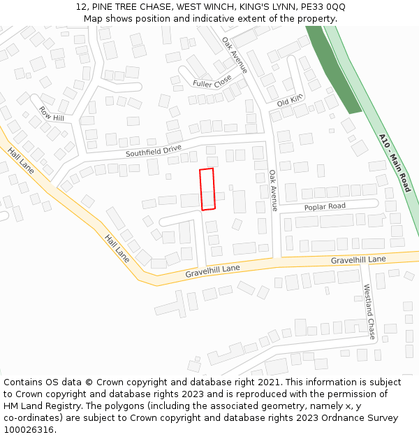 12, PINE TREE CHASE, WEST WINCH, KING'S LYNN, PE33 0QQ: Location map and indicative extent of plot