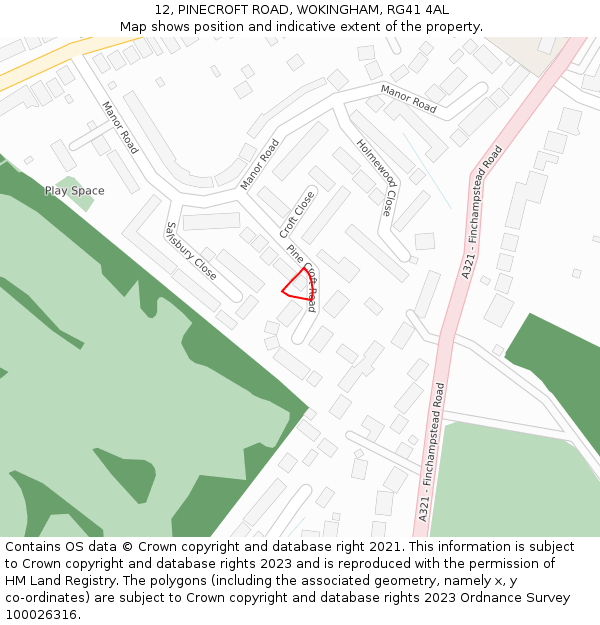 12, PINECROFT ROAD, WOKINGHAM, RG41 4AL: Location map and indicative extent of plot