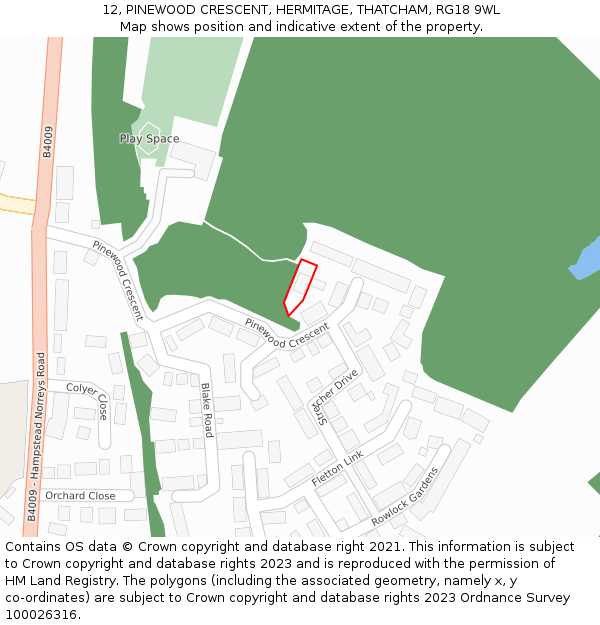 12, PINEWOOD CRESCENT, HERMITAGE, THATCHAM, RG18 9WL: Location map and indicative extent of plot