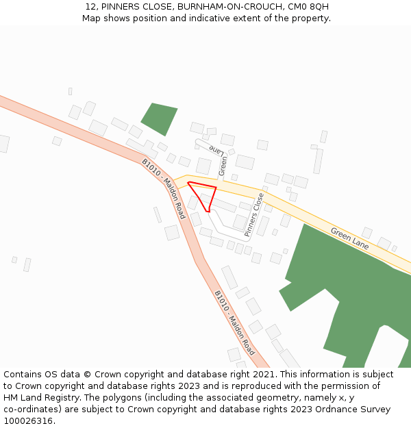 12, PINNERS CLOSE, BURNHAM-ON-CROUCH, CM0 8QH: Location map and indicative extent of plot