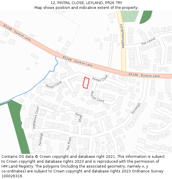 12, PINTAIL CLOSE, LEYLAND, PR26 7RY: Location map and indicative extent of plot