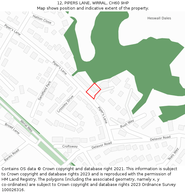 12, PIPERS LANE, WIRRAL, CH60 9HP: Location map and indicative extent of plot