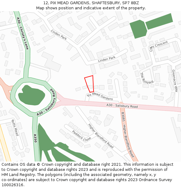 12, PIX MEAD GARDENS, SHAFTESBURY, SP7 8BZ: Location map and indicative extent of plot