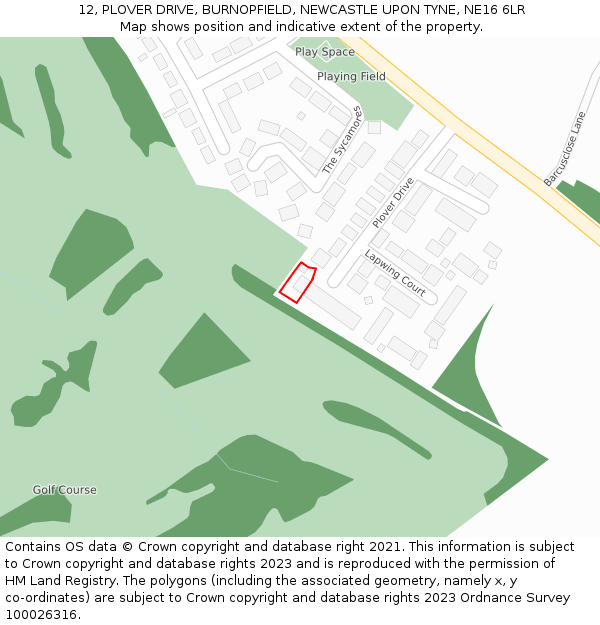 12, PLOVER DRIVE, BURNOPFIELD, NEWCASTLE UPON TYNE, NE16 6LR: Location map and indicative extent of plot