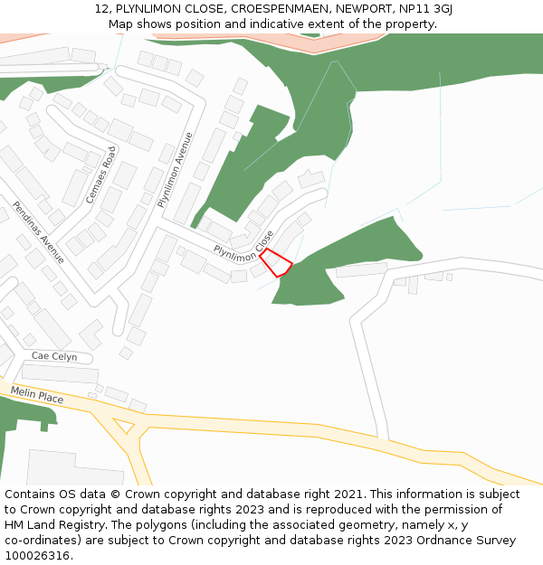 12, PLYNLIMON CLOSE, CROESPENMAEN, NEWPORT, NP11 3GJ: Location map and indicative extent of plot