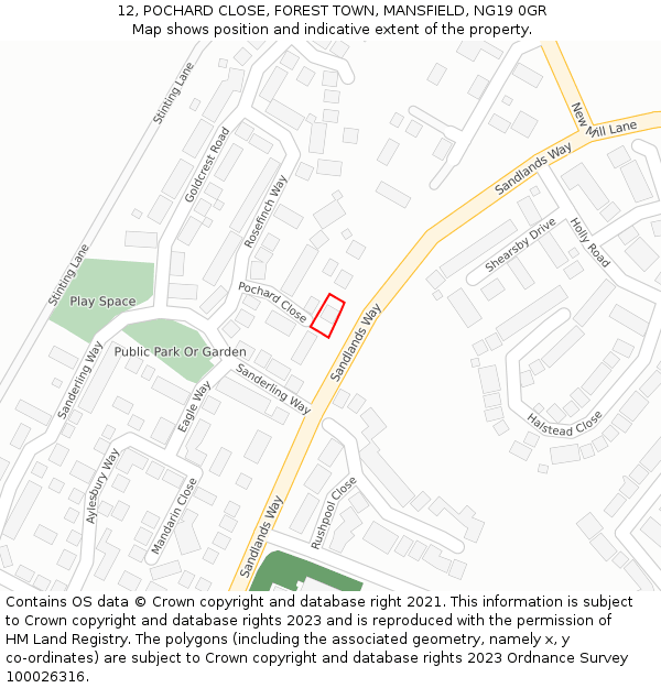12, POCHARD CLOSE, FOREST TOWN, MANSFIELD, NG19 0GR: Location map and indicative extent of plot