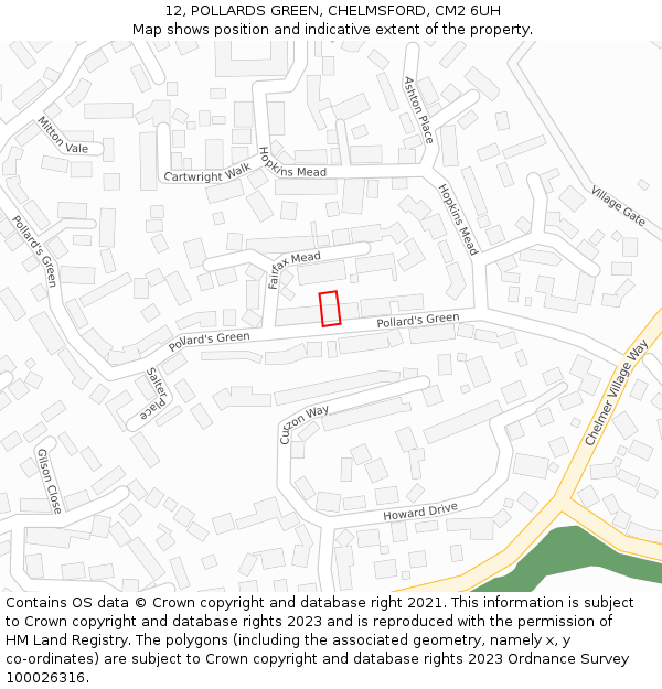 12, POLLARDS GREEN, CHELMSFORD, CM2 6UH: Location map and indicative extent of plot