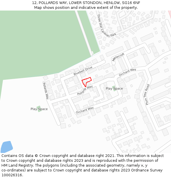 12, POLLARDS WAY, LOWER STONDON, HENLOW, SG16 6NF: Location map and indicative extent of plot