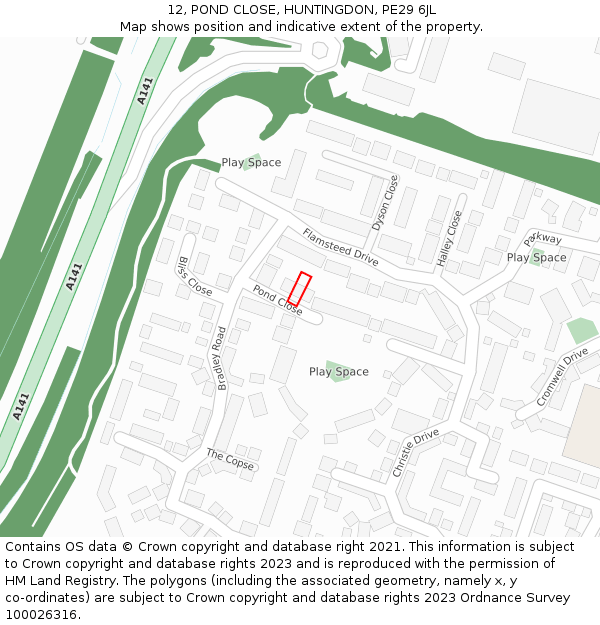 12, POND CLOSE, HUNTINGDON, PE29 6JL: Location map and indicative extent of plot