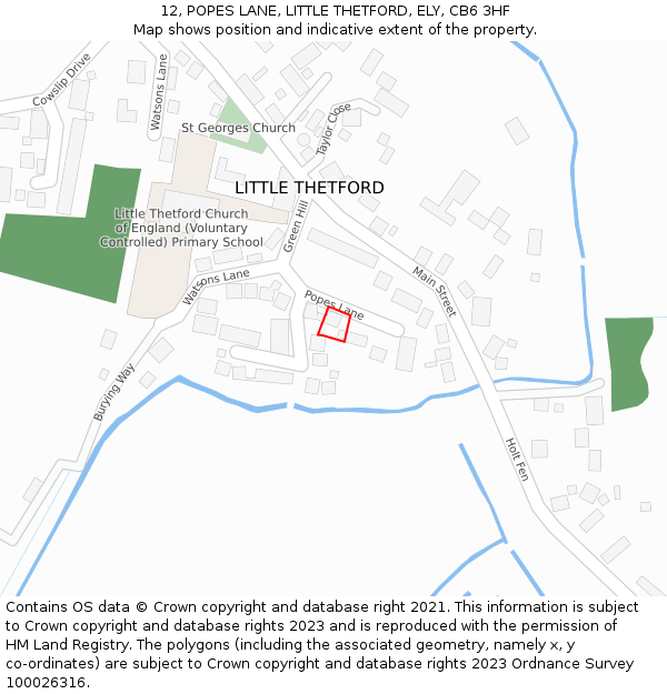 12, POPES LANE, LITTLE THETFORD, ELY, CB6 3HF: Location map and indicative extent of plot