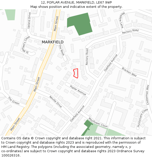 12, POPLAR AVENUE, MARKFIELD, LE67 9WP: Location map and indicative extent of plot