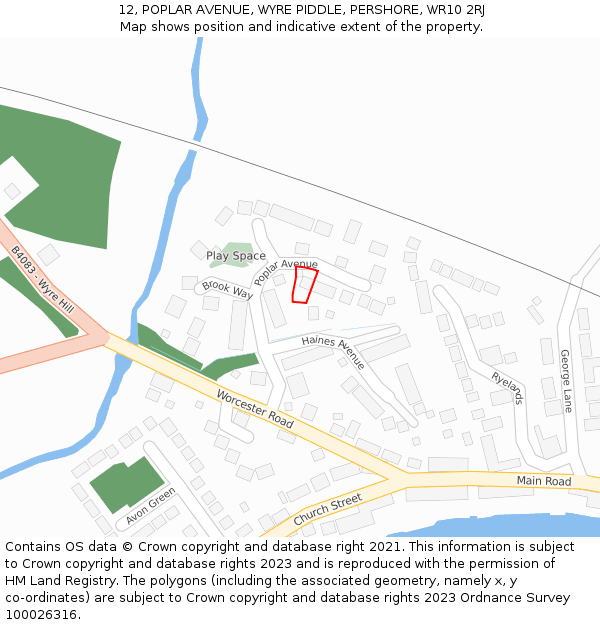 12, POPLAR AVENUE, WYRE PIDDLE, PERSHORE, WR10 2RJ: Location map and indicative extent of plot