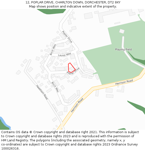 12, POPLAR DRIVE, CHARLTON DOWN, DORCHESTER, DT2 9XY: Location map and indicative extent of plot