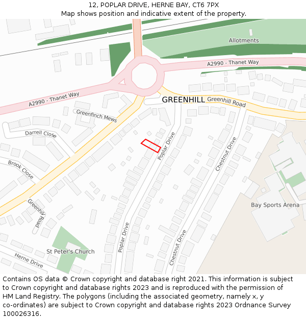 12, POPLAR DRIVE, HERNE BAY, CT6 7PX: Location map and indicative extent of plot