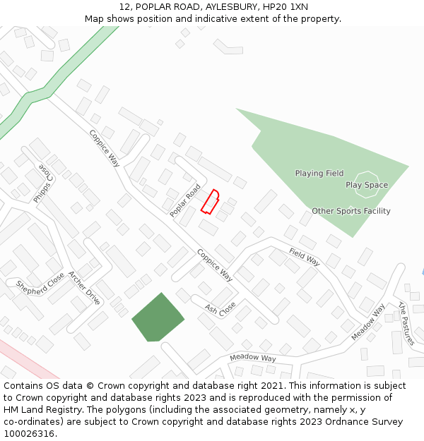 12, POPLAR ROAD, AYLESBURY, HP20 1XN: Location map and indicative extent of plot