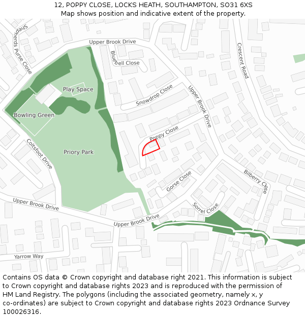 12, POPPY CLOSE, LOCKS HEATH, SOUTHAMPTON, SO31 6XS: Location map and indicative extent of plot