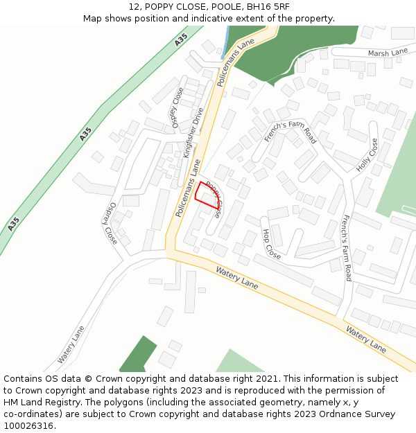 12, POPPY CLOSE, POOLE, BH16 5RF: Location map and indicative extent of plot