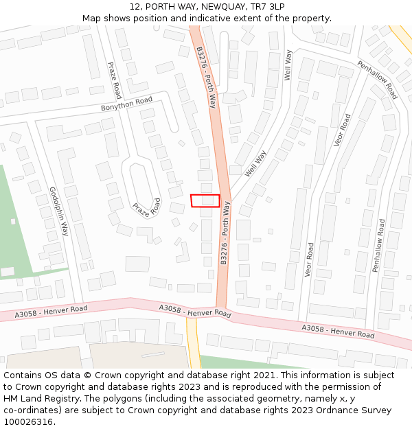 12, PORTH WAY, NEWQUAY, TR7 3LP: Location map and indicative extent of plot