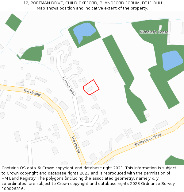 12, PORTMAN DRIVE, CHILD OKEFORD, BLANDFORD FORUM, DT11 8HU: Location map and indicative extent of plot