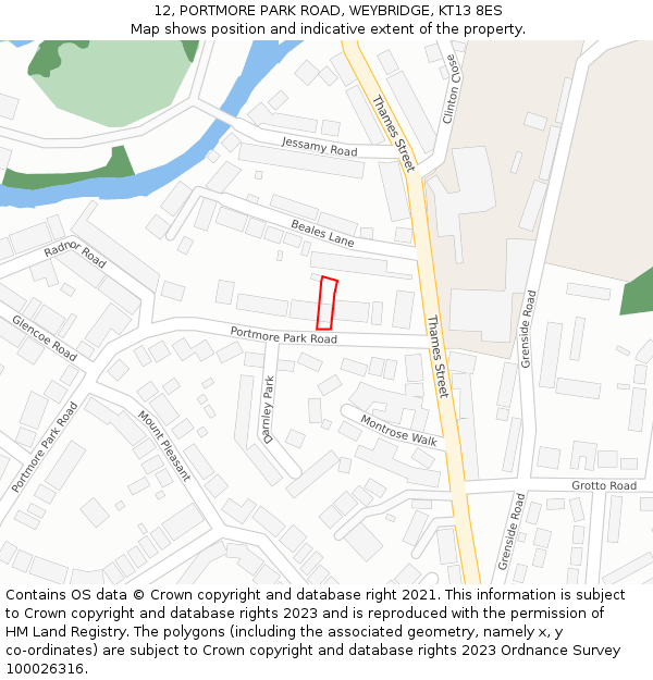 12, PORTMORE PARK ROAD, WEYBRIDGE, KT13 8ES: Location map and indicative extent of plot
