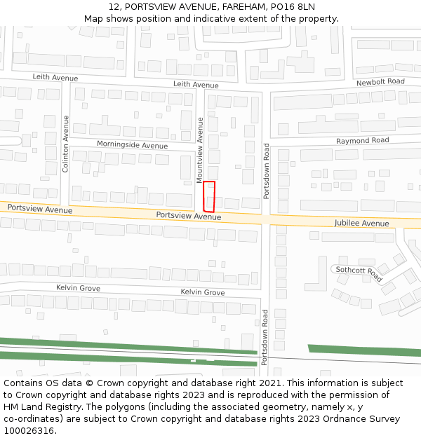 12, PORTSVIEW AVENUE, FAREHAM, PO16 8LN: Location map and indicative extent of plot