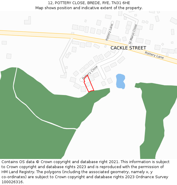 12, POTTERY CLOSE, BREDE, RYE, TN31 6HE: Location map and indicative extent of plot
