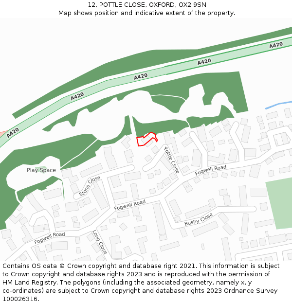 12, POTTLE CLOSE, OXFORD, OX2 9SN: Location map and indicative extent of plot