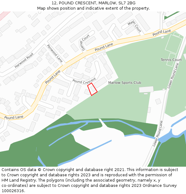 12, POUND CRESCENT, MARLOW, SL7 2BG: Location map and indicative extent of plot