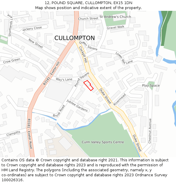 12, POUND SQUARE, CULLOMPTON, EX15 1DN: Location map and indicative extent of plot