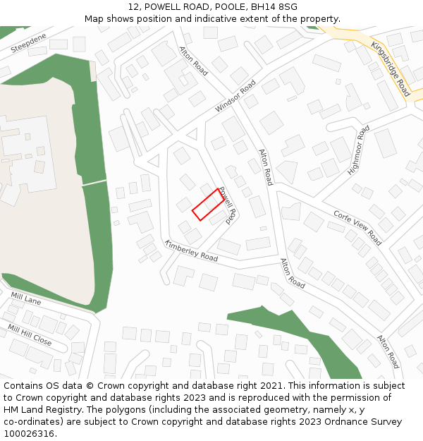 12, POWELL ROAD, POOLE, BH14 8SG: Location map and indicative extent of plot