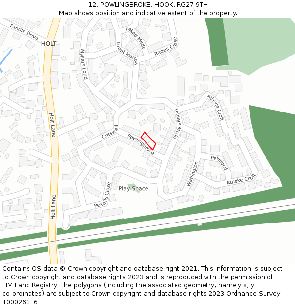12, POWLINGBROKE, HOOK, RG27 9TH: Location map and indicative extent of plot