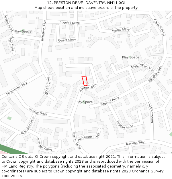 12, PRESTON DRIVE, DAVENTRY, NN11 0GL: Location map and indicative extent of plot