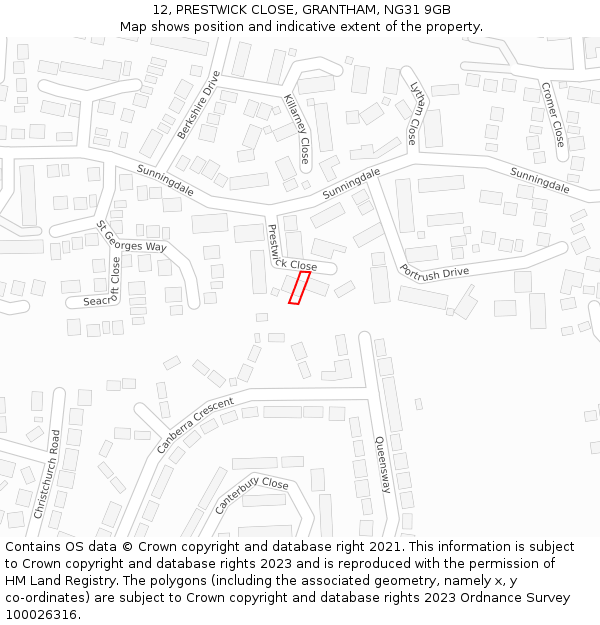 12, PRESTWICK CLOSE, GRANTHAM, NG31 9GB: Location map and indicative extent of plot