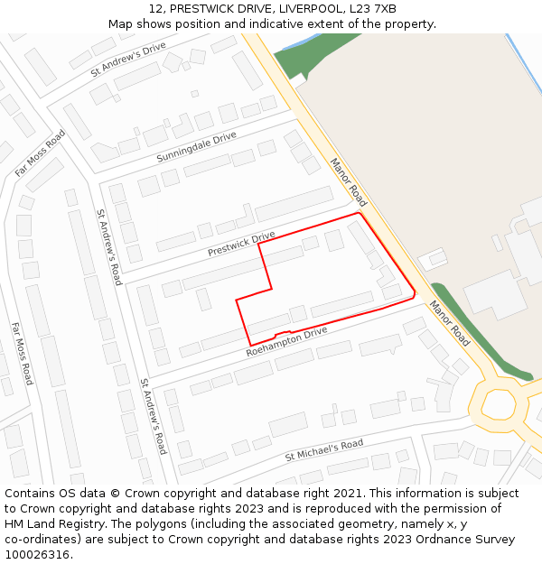 12, PRESTWICK DRIVE, LIVERPOOL, L23 7XB: Location map and indicative extent of plot