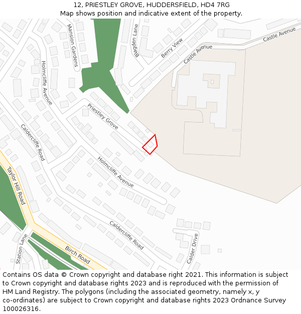 12, PRIESTLEY GROVE, HUDDERSFIELD, HD4 7RG: Location map and indicative extent of plot