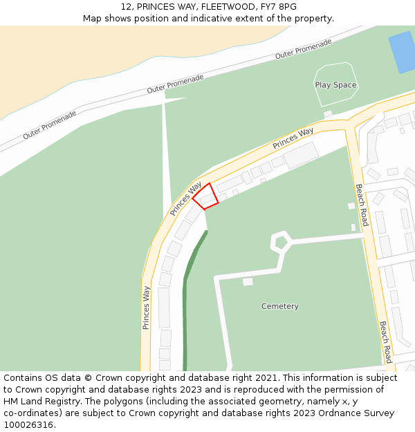12, PRINCES WAY, FLEETWOOD, FY7 8PG: Location map and indicative extent of plot