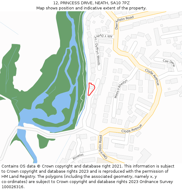 12, PRINCESS DRIVE, NEATH, SA10 7PZ: Location map and indicative extent of plot