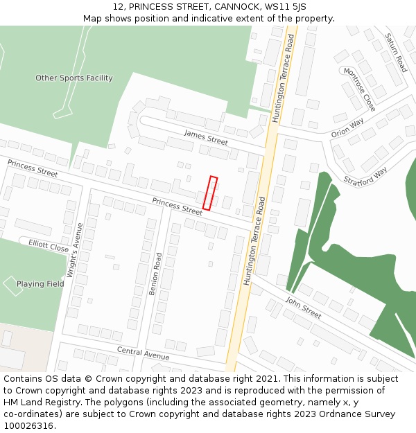 12, PRINCESS STREET, CANNOCK, WS11 5JS: Location map and indicative extent of plot