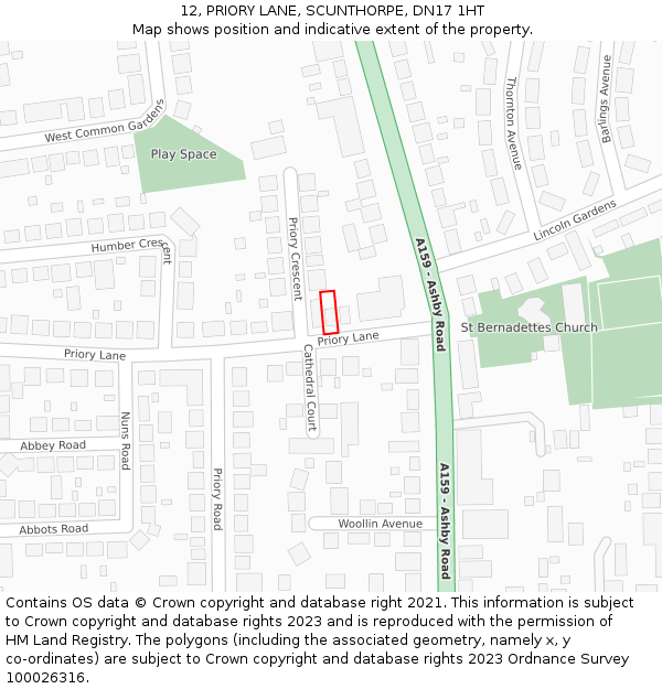 12, PRIORY LANE, SCUNTHORPE, DN17 1HT: Location map and indicative extent of plot