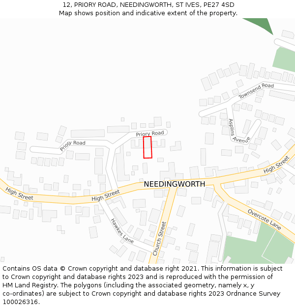 12, PRIORY ROAD, NEEDINGWORTH, ST IVES, PE27 4SD: Location map and indicative extent of plot