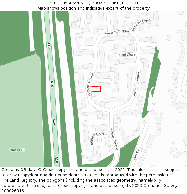 12, PULHAM AVENUE, BROXBOURNE, EN10 7TB: Location map and indicative extent of plot