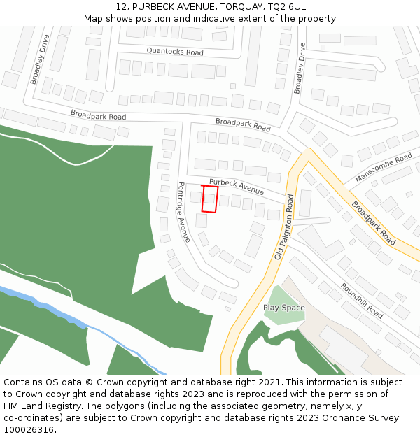12, PURBECK AVENUE, TORQUAY, TQ2 6UL: Location map and indicative extent of plot