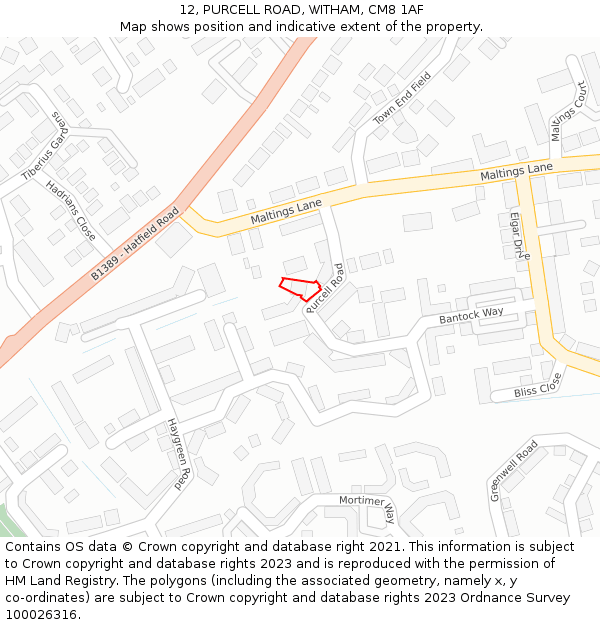 12, PURCELL ROAD, WITHAM, CM8 1AF: Location map and indicative extent of plot