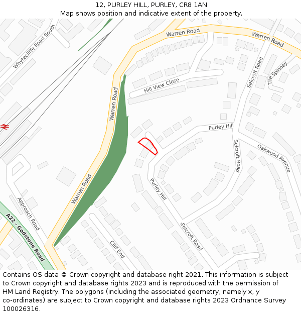 12, PURLEY HILL, PURLEY, CR8 1AN: Location map and indicative extent of plot