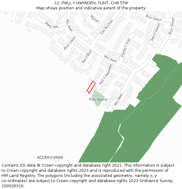 12, PWLL Y HWYADEN, FLINT, CH6 5TW: Location map and indicative extent of plot