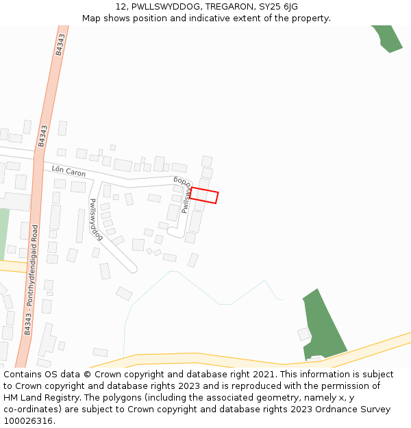 12, PWLLSWYDDOG, TREGARON, SY25 6JG: Location map and indicative extent of plot