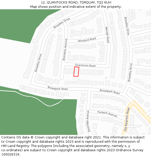 12, QUANTOCKS ROAD, TORQUAY, TQ2 6UH: Location map and indicative extent of plot