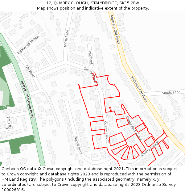 12, QUARRY CLOUGH, STALYBRIDGE, SK15 2RW: Location map and indicative extent of plot