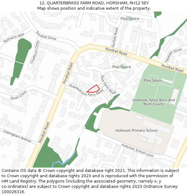 12, QUARTERBRASS FARM ROAD, HORSHAM, RH12 5EY: Location map and indicative extent of plot